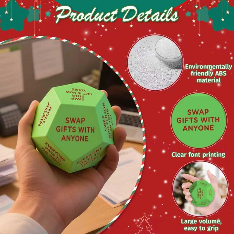 oyeftp Store Santa Swap Gift Exchange Dice, 3 * 3in Exchange Gifts Family Game, Christmas Stocking Stuffers Gift Exchange Dice Games for Friends for Xmas, Birthday, Party and Family Night, Holiday - Image 3